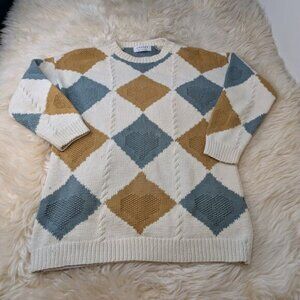 Jaeger Cotton Knit Geometric Made in Great Britain Sweater Size Large